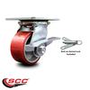 Service Caster 4 Inch Red Poly on Cast Iron Caster with Ball Bearing and Brake/Swivel Lock SCC-35S420-PUB-RS-SLB-BSL